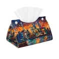 thumbnail image 1 of Uemuo Neon Shanghai Cityscape Night Pattern Tissue Box Cover Holder, Triangle with Bottom Belt - PVC Leather Decorative Organizer for Tabletop, Bathroom, Car, Office, 1 of 9