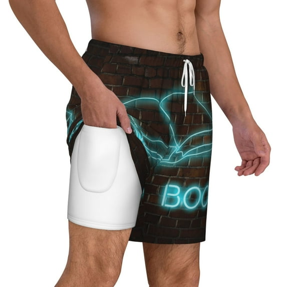 Uemuo Neon Sign For Books Pattern Mens Swim Trunks Quick Dry Board Shorts with Mesh Lining, Stretch Beach Shorts Quick Dry No-Chafing Board Shorts-XX-Large