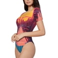 thumbnail image 1 of Uemuo Neon Sunset Cyberpunk Cityscape Pattern Women's One Piece Short Sleeve Swimsuit Rash Guard Surfing Modest Quick-drying Swimsuit Beach Essentials-Medium, 1 of 9