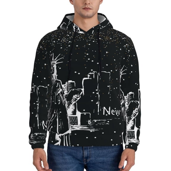 Uemuo New York City1 Pattern Men's Hoodie - Casual Pullover Hoodie with Kangaroo Pocket, Stylish Hooded Sweatshirt for Everyday Wear-XX-Large