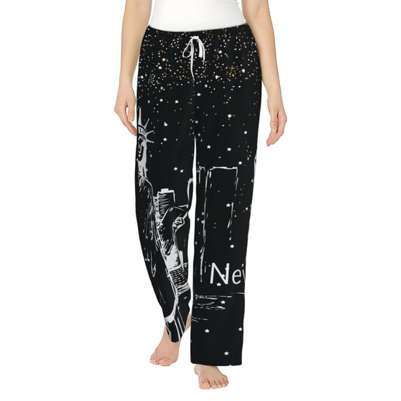 Uemuo New York City1 Pattern Women's Wide Leg Palazzo Lounge Pants with Pockets Light Weight Loose Comfy Casual Pajama Pants-Medium