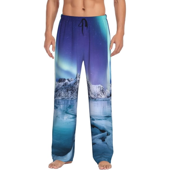 Uemuo Night At Lake Aurora 1 Pattern Men's Wide Leg Palazzo Lounge Pants with Pockets Light Weight Loose Comfy Casual Pajama Pants-Small