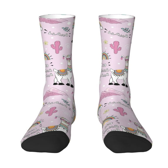 Uemuo No Drama Llama Pattern Women's Crew Socks, Soft Durable Breathable Moisture-Wicking with Odor Control Cotton socks