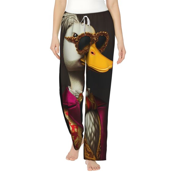 Uemuo Noble Style Duck Pattern Women's Wide Leg Palazzo Lounge Pants with Pockets Light Weight Loose Comfy Casual Pajama Pants-Large