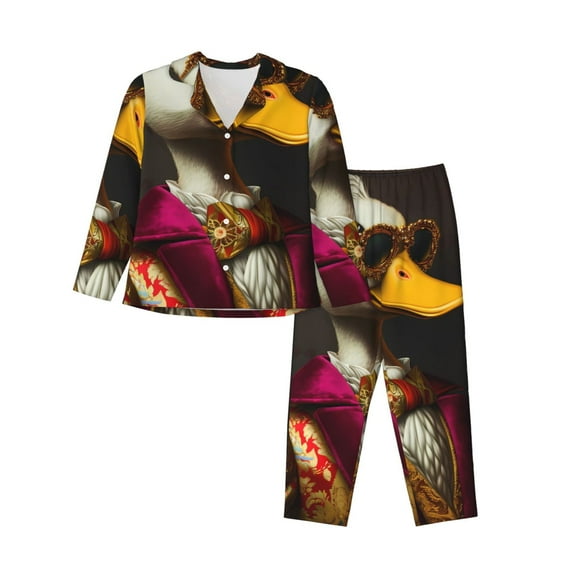 Uemuo Noble Style Duck Pattern Womens Pajama Sets,PJ Set for Women,Pajamas for Women Logo,Long Sleeve Pajama Set for Women,Soft Long Sleeve Top With Pants-Small