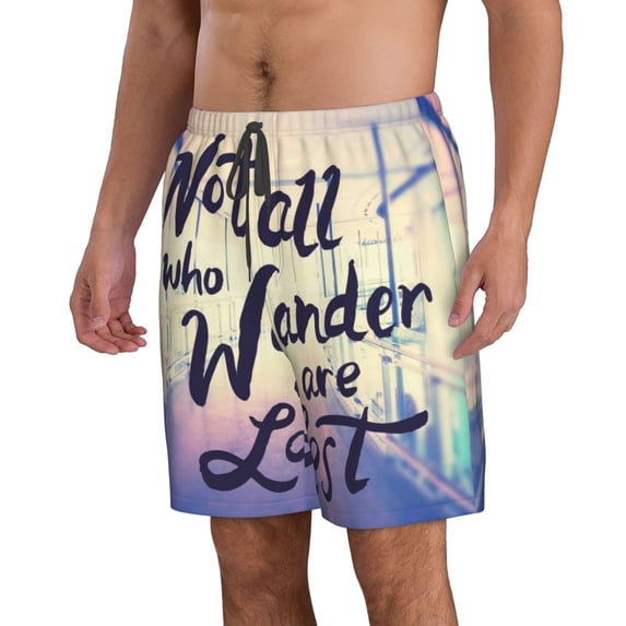 Uemuo Not All Those Who Wander Are Lost Pattern Men's Swim Trunks Hawaiian Beach Bathing Suit Swimsuits Beach Quick-Dry Shorts with Pockets-XX-Large