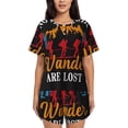 thumbnail image 1 of Uemuo Not All Who Wander Are Lost Hiking Pattern Women's Short-Sleeved Pajama, Button-Front Loungewear, 2-Piece Summer Sleepwear, Elastic Drawstring Shorts-Medium, 1 of 7
