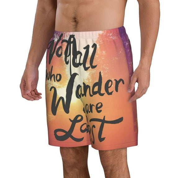 Uemuo Not All Who Wander Are Lost Pattern Men's Swim Trunks Hawaiian Beach Bathing Suit Swimsuits Beach Quick-Dry Shorts with Pockets-