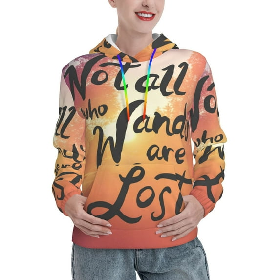 Uemuo Not All Who Wander Are Lost Pattern Women's Hoodie with Eye-catching Drawstrings- Casual Pullover Hoodie with Kangaroo Pocket, Stylish Hooded Sweatshirt-Large