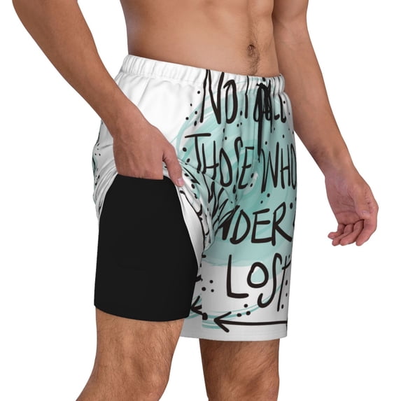 Uemuo Not All Who Wander Are Lost1 Pattern Mens Swim Trunks Quick Dry Board Shorts with Mesh Lining, Stretch Beach Shorts Quick Dry No-Chafing Board Shorts-XX-Large