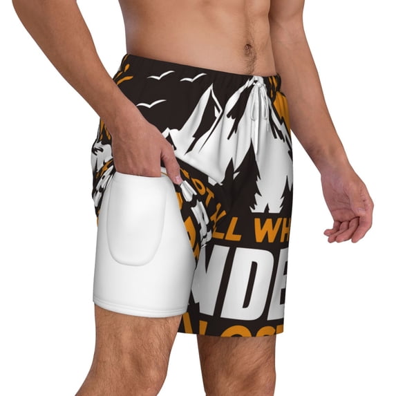 Uemuo Not All Who Wander Are Lost4 Pattern Mens Swim Trunks Quick Dry Board Shorts with Mesh Lining, Stretch Beach Shorts Quick Dry No-Chafing Board Shorts-X-Large