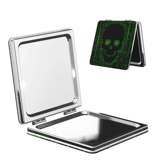 Uemuo Numbers Skull Print Compact Portable Pocket Makeup Mirror - Leather Cover, Elegant Travel Cosmetic Mirror for Purse, Pocket, and Handbag-Square
