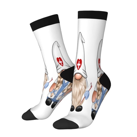 Uemuo Nurse doctor gnome Pattern Women's Crew Socks, Soft Durable Breathable Moisture-Wicking with Odor Control Cotton socks