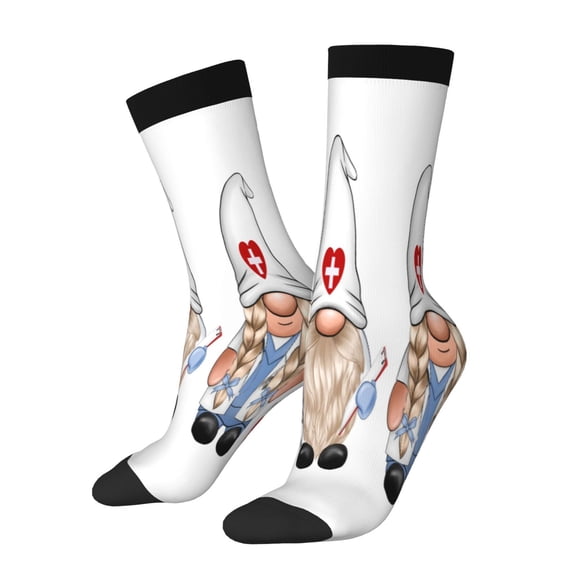 Uemuo Nurse doctor gnome Pattern Women's Crew Socks, Soft Durable Breathable Moisture-Wicking with Odor Control Cotton socks
