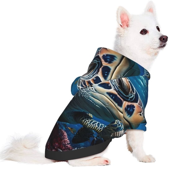 Uemuo Ocean Coral Turtle for Winter Dog Hoodie Sweatshirts with Pockets Warm Dog Clothes for Small Dogs Chihuahua-X-Large