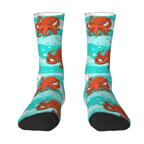 Uemuo Octopuses Pattern Women's Crew Socks, Soft Durable Breathable Moisture-Wicking with Odor Control Cotton socks