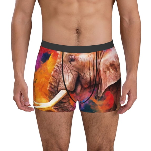 Uemuo Oil Paintings of Elephants Pattern Men's Boxer Briefs,Trunk Anti-Chafing,Comfortable, Durable, and Stylish Underwear-X-Large