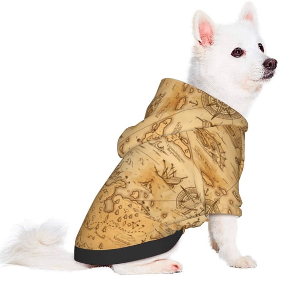 Uemuo Old Vintage Map Of Sea for Winter Dog Hoodie Sweatshirts with Pockets Warm Dog Clothes for Small Dogs Chihuahua-Small