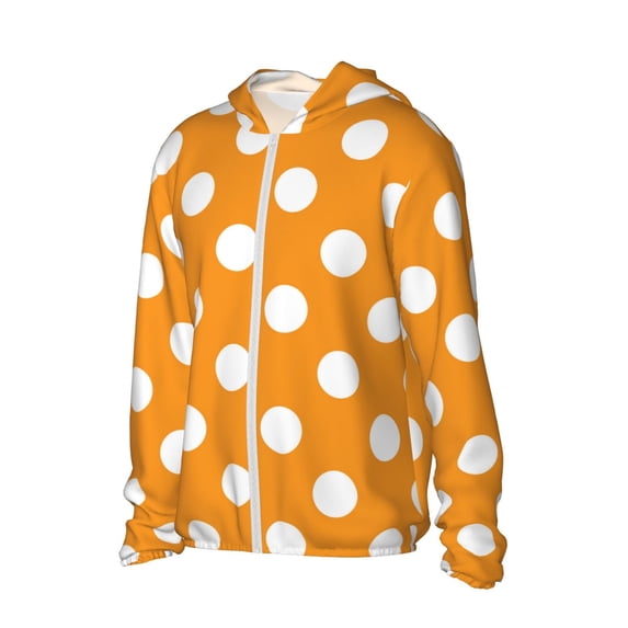 Uemuo Orange And White Polka Dot Pattern Women's Full Zip UPF 50+ Sun Protection Hoodie Jacket Long Sleeve Sun Shirt Hiking Outdoor Performance with Pockets-Medium