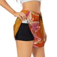 thumbnail image 1 of Uemuo Orange Flower Psychedelic Pattern Women's Athletic Shorts High Waisted Running Shorts with Liner Pockets Gym Elastic Workout Shorts-, 1 of 9