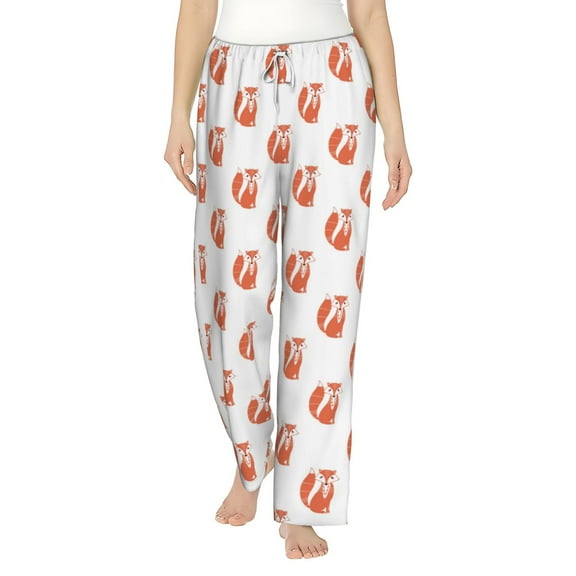 Uemuo Orange Fox Pattern Women's Wide Leg Palazzo Lounge Pants with Pockets Light Weight Loose Comfy Casual Pajama Pants-Medium