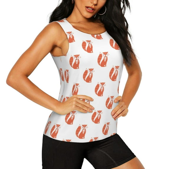 Uemuo Orange Fox Pattern Workout Tank Tops for Women Breathable Moisture-wicking tank top Sleeveless Running Loose Fit Yoga Tops Active Shirts Sports Gym Exercise