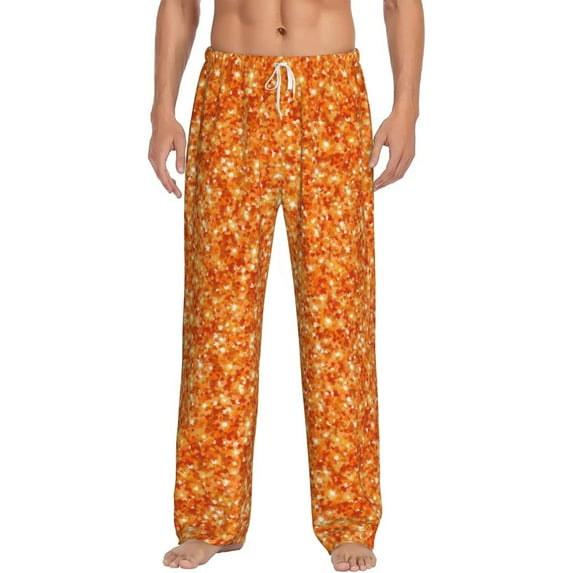 Uemuo Orange Glitter Pattern Men's Wide Leg Palazzo Lounge Pants with Pockets Light Weight Loose Comfy Casual Pajama Pants-Small