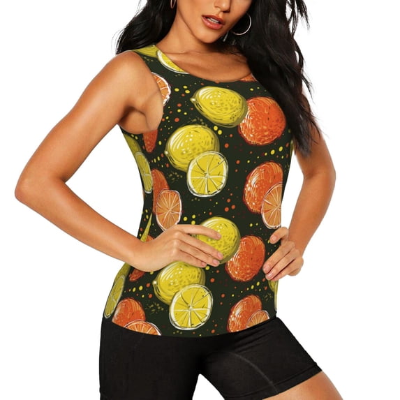 Uemuo Orange Lemon Pattern Workout Tank Tops for Women Breathable Moisture-wicking tank top Sleeveless Running Loose Fit Yoga Tops Active Shirts Sports Gym Exercise