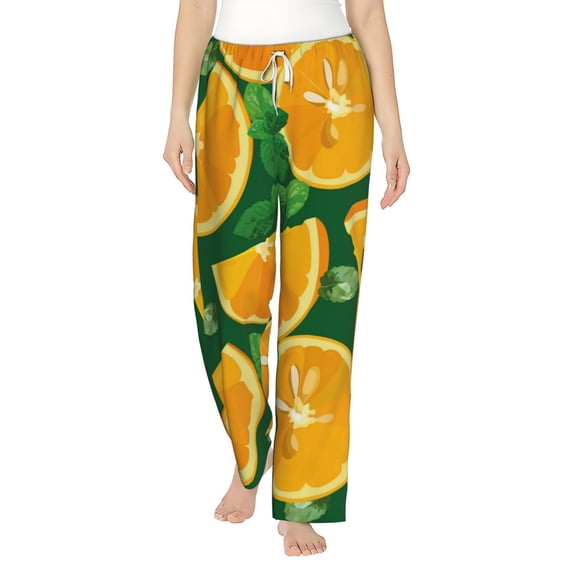Uemuo Orange Pattern Women's Wide Leg Palazzo Lounge Pants with Pockets Light Weight Loose Comfy Casual Pajama Pants-Small
