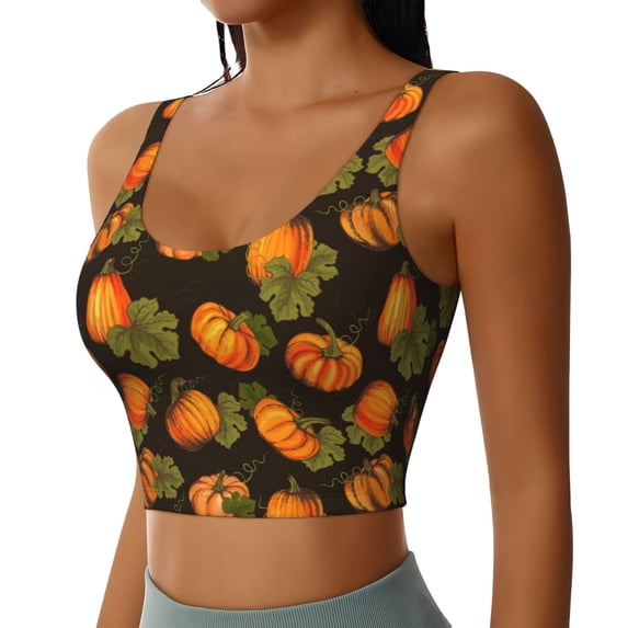 Uemuo Orange Pumpkin Pattern Women's Sports Bra - High Impact Support, Breathable, and Comfortable Athletic Bra for Running, Yoga, and Workouts
