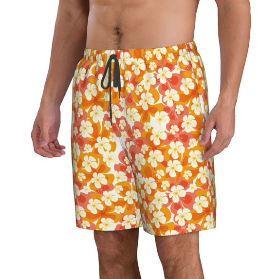 Uemuo Orchids Flowers Pattern Men's Swim Trunks Hawaiian Beach Bathing Suit Swimsuits Beach Quick-Dry Shorts with Pockets-Medium