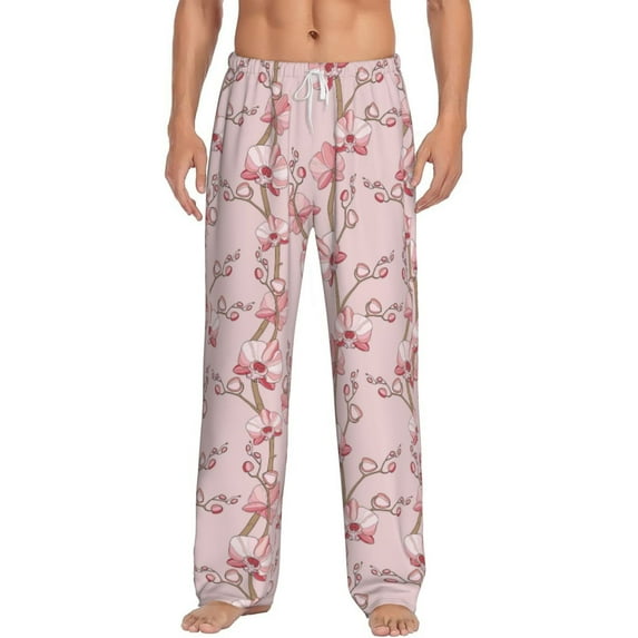 Uemuo Orchids Flowers Pattern Men's Wide Leg Palazzo Lounge Pants with Pockets Light Weight Loose Comfy Casual Pajama Pants-Large