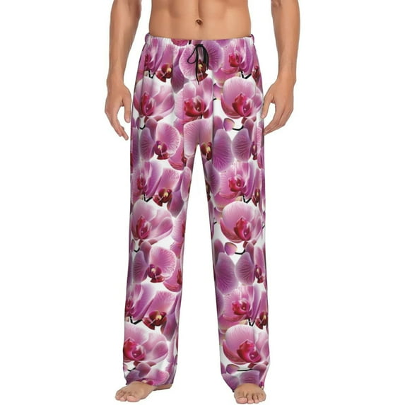 Uemuo Orchids Flowers Pattern Men's Wide Leg Palazzo Lounge Pants with Pockets Light Weight Loose Comfy Casual Pajama Pants-