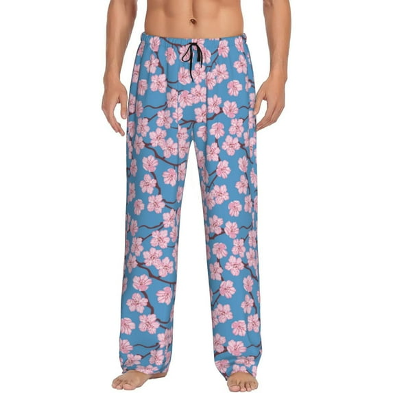 Uemuo Orchids Flowers Pattern Men's Wide Leg Palazzo Lounge Pants with Pockets Light Weight Loose Comfy Casual Pajama Pants-
