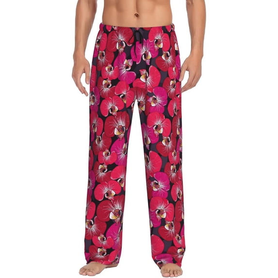 Uemuo Orchids Flowers Pattern Men's Wide Leg Palazzo Lounge Pants with Pockets Light Weight Loose Comfy Casual Pajama Pants-XX-Large