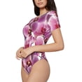 thumbnail image 1 of Uemuo Orchids Flowers Pattern Women's One Piece Short Sleeve Swimsuit Rash Guard Surfing Modest Quick-drying Swimsuit Beach Essentials-Large, 1 of 9