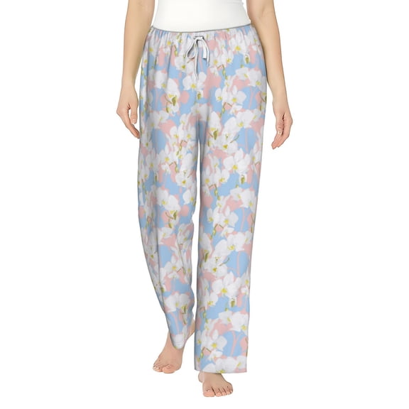 Uemuo Orchids Flowers Pattern Women's Wide Leg Palazzo Lounge Pants with Pockets Light Weight Loose Comfy Casual Pajama Pants-X-Large