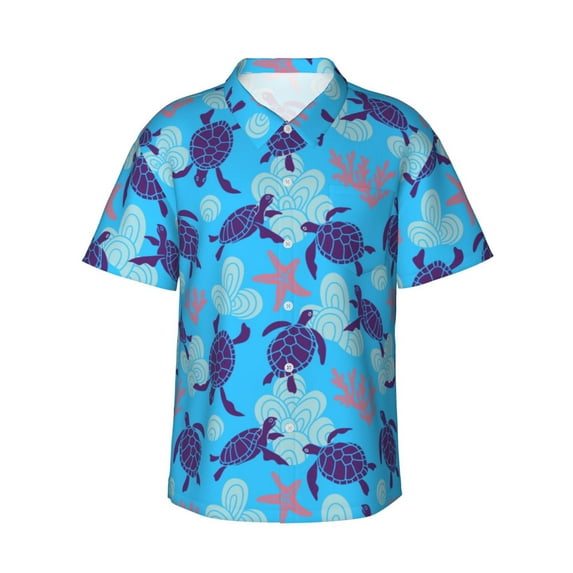 Uemuo Ornamental Turtles Printed Regular Fit Short Sleeve Casual Hawaiian Shirt for Men,Aloha shirt,Tropical shirt,Floral print shirt,Vacation Beach shirt-3X-Large
