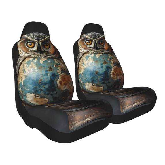 Uemuo Owl Globe Sculpture Pattern Car Seat Covers for Front Seats Waterproof Seat Covers for Cars, Universal Auto Front Seats Protector Fits for Car-