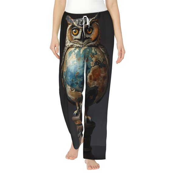 Uemuo Owl Globe Sculpture Pattern Women's Wide Leg Palazzo Lounge Pants with Pockets Light Weight Loose Comfy Casual Pajama Pants-Medium