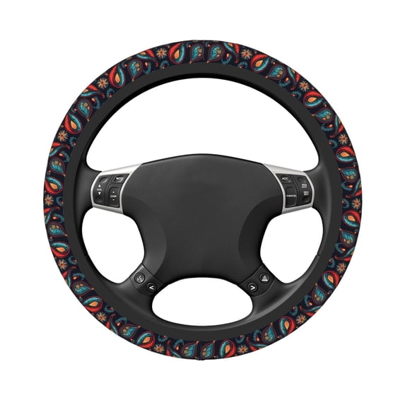 Uemuo Paisley1 Printed Car Elastic Steering Wheel Cover - Universal Car Accessory for Diverse Cars Anti-Slip, and Comfortable- 15"