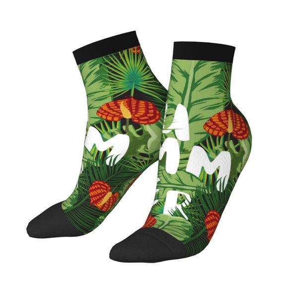 Uemuo Palm Leaves And Tropical Flowers Printed Crew Socks, Moisture-Wicking Socks, Athletic Socks for Men Breathable Cushion Socks Casual Sport Socks for Running Traveling