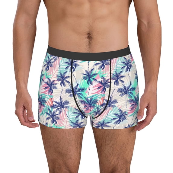Uemuo Palm Leaves Pattern Men's Boxer Briefs,Trunk Anti-Chafing,Comfortable, Durable, and Stylish Underwear-Small