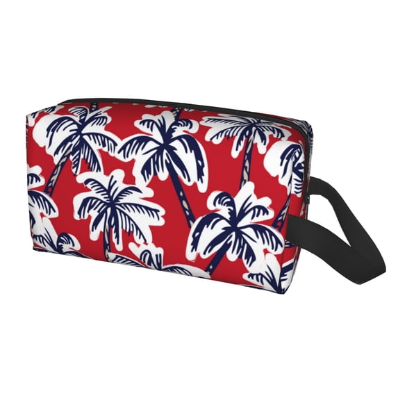 Uemuo Palm Tree Pattern on Red Pattern Portable Toiletry Bags with Handle, Waterproof travel Make up Bags for Women, Large Capacity Travel Cosmetic Bags