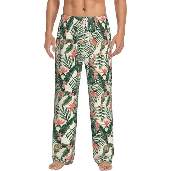 Uemuo Palm Trees and Tropical Pattern Men's Wide Leg Palazzo Lounge Pants with Pockets Light Weight Loose Comfy Casual Pajama Pants-Large