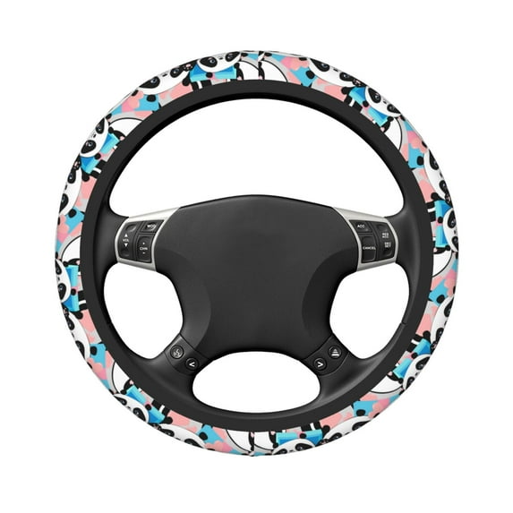 Uemuo Panda Cute Hearts Printed Car Elastic Steering Wheel Cover - Universal Car Accessory for Diverse Cars Anti-Slip, and Comfortable- 15"