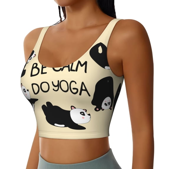 Uemuo Panda Doing Yoga Pattern Women's Sports Bra - High Impact Support, Breathable, and Comfortable Athletic Bra for Running, Yoga, and Workouts