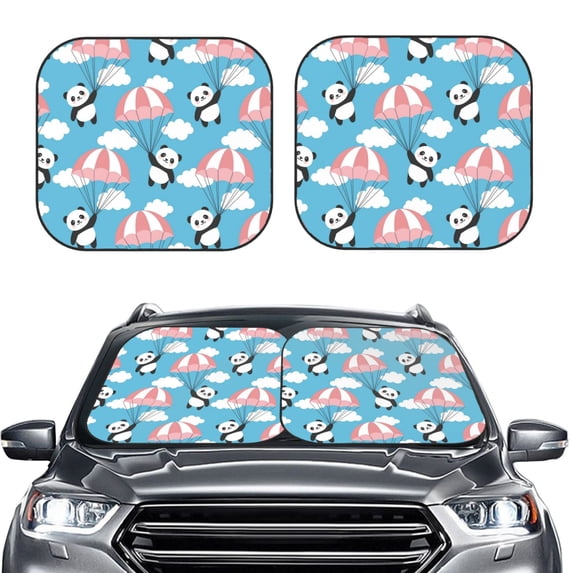 Uemuo Panda Flying in the Sky Printed 2 PCS Car Windshield Sun Shade, Auto Sun Heat and UV Rays Blocker, Foldable Automotive Front Window Sunshade Protector