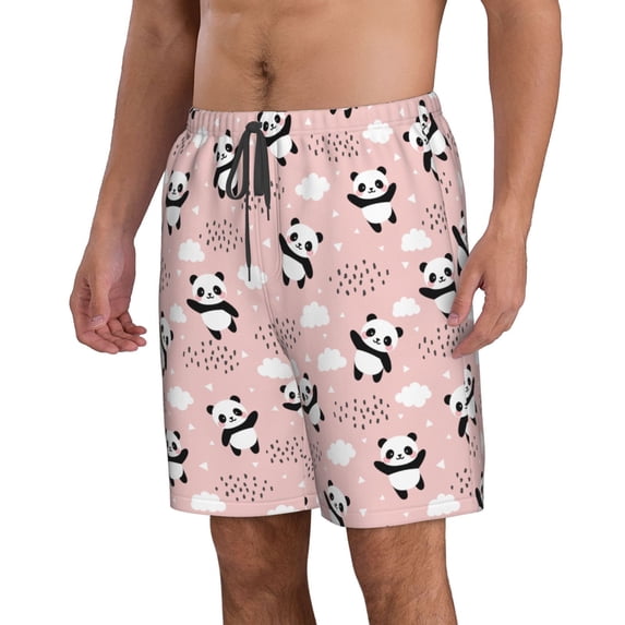 Uemuo Panda Flying in the Sky (2) Pattern Men's Swim Trunks Hawaiian Beach Bathing Suit Swimsuits Beach Quick-Dry Shorts with Pockets-