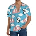thumbnail image 1 of Uemuo Panda Flying in the Sky Pattern Cotton Linen Short Sleeve Shirts,Casual Lightweight Button Down Shirts,Vacation Beach Summer Tops-Large, 1 of 7